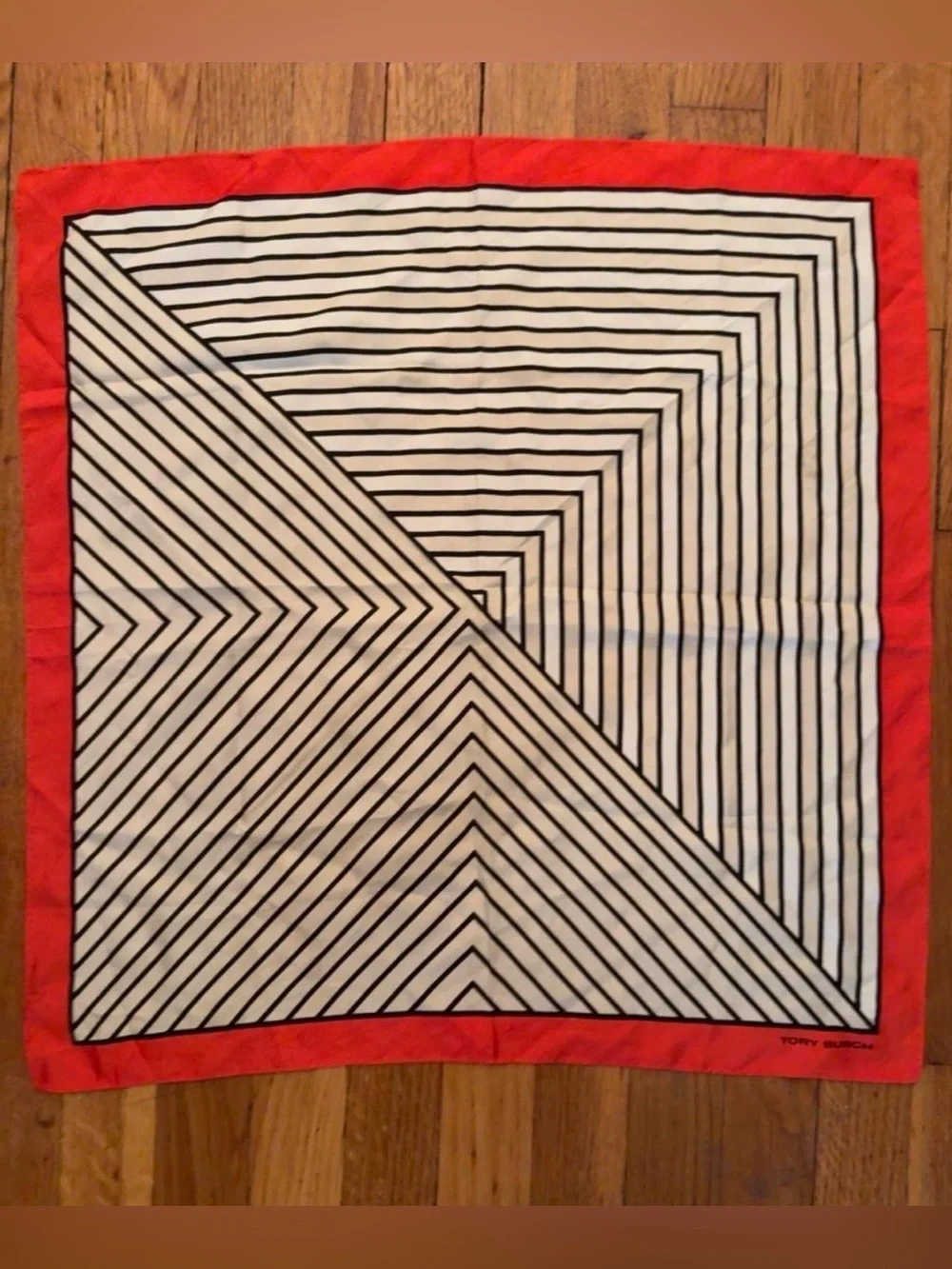 Tory Burch Black and Red Geometric Stripe Scarf